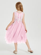 Robes de Demoiselle d'Honneur Junior en Tulle à Longueur de Mollet Rose Bonbon
