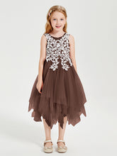 Robes de Demoiselle d'Honneur Junior en Tulle à Longueur de Mollet Chocolat