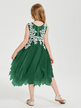 Robes de Demoiselle d'Honneur Junior en Tulle à Longueur de Mollet Vert Foncé