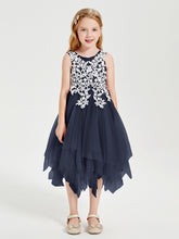 Robes de Demoiselle d'Honneur Junior en Tulle à Longueur de Mollet Bleu Marine
