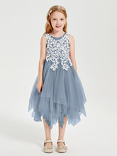 Robes de Demoiselle d'Honneur Junior en Tulle à Longueur de Mollet Bleu Poudré