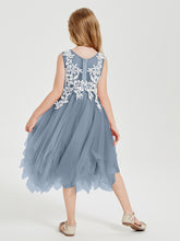Robes de Demoiselle d'Honneur Junior en Tulle à Longueur de Mollet Bleu Poudré