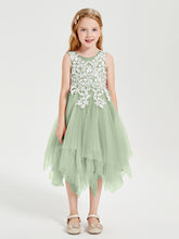 Robes de Demoiselle d'Honneur Junior en Tulle à Longueur de Mollet Sauge Poudrée