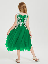 Robes de Demoiselle d'Honneur Junior en Tulle à Longueur de Mollet Emeraude
