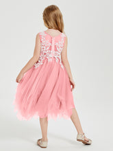 Robes de Demoiselle d'Honneur Junior en Tulle à Longueur de Mollet Flamant
