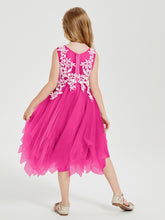 Robes de Demoiselle d'Honneur Junior en Tulle à Longueur de Mollet Fuchsia
