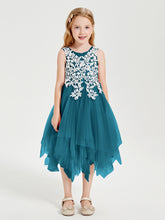 Robes de Demoiselle d'Honneur Junior en Tulle à Longueur de Mollet Bleu Encre
