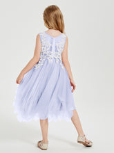 Robes de Demoiselle d'Honneur Junior en Tulle à Longueur de Mollet Lavande