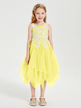 Robes de Demoiselle d'Honneur Junior en Tulle à Longueur de Mollet Citron
