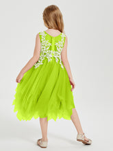 Robes de Demoiselle d'Honneur Junior en Tulle à Longueur de Mollet Vert Citron