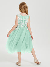 Robes de Demoiselle d'Honneur Junior en Tulle à Longueur de Mollet Vert Menthe