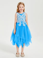 Robes de Demoiselle d'Honneur Junior en Tulle à Longueur de Mollet Bleu Océan