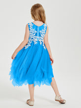 Robes de Demoiselle d'Honneur Junior en Tulle à Longueur de Mollet Bleu Océan