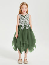 Robes de Demoiselle d'Honneur Junior en Tulle à Longueur de Mollet Olive Verte