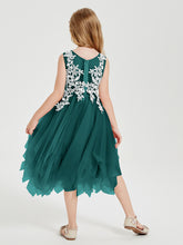 Robes de Demoiselle d'Honneur Junior en Tulle à Longueur de Mollet Paon
