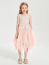 Robes de Demoiselle d'Honneur Junior en Tulle à Longueur de Mollet Rose Perle
