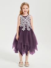Robes de Demoiselle d'Honneur Junior en Tulle à Longueur de Mollet Plum