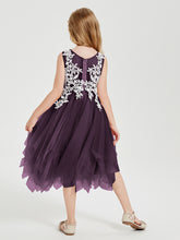 Robes de Demoiselle d'Honneur Junior en Tulle à Longueur de Mollet Plum