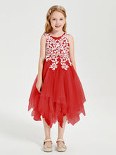 Robes de Demoiselle d'Honneur Junior en Tulle à Longueur de Mollet Rouge