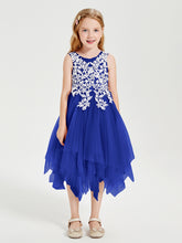 Robes de Demoiselle d'Honneur Junior en Tulle à Longueur de Mollet Bleu Royale