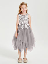 Robes de Demoiselle d'Honneur Junior en Tulle à Longueur de Mollet Argent