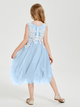 Robes de Demoiselle d'Honneur Junior en Tulle à Longueur de Mollet Bleu Ciel