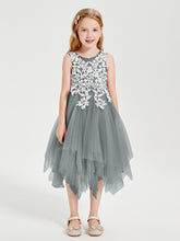 Robes de Demoiselle d'Honneur Junior en Tulle à Longueur de Mollet Gris Acier