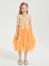 Robes de Demoiselle d'Honneur Junior en Tulle à Longueur de Mollet Mandarine