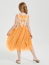 Robes de Demoiselle d'Honneur Junior en Tulle à Longueur de Mollet Mandarine