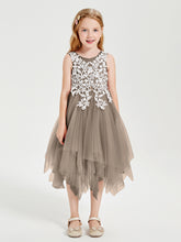 Robes de Demoiselle d'Honneur Junior en Tulle à Longueur de Mollet Taupe