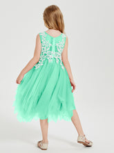 Robes de Demoiselle d'Honneur Junior en Tulle à Longueur de Mollet Turquoise