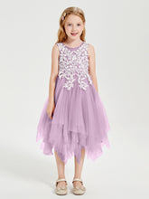 Robes de Demoiselle d'Honneur Junior en Tulle à Longueur de Mollet Glycine