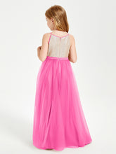 Robe Longue de Demoiselle d'Honneur Junior avec Haut en Paillettes et Jupe en Tulle Azalée