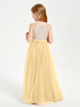 Robe Longue de Demoiselle d'Honneur Junior avec Haut en Paillettes et Jupe en Tulle Or
