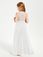 Robe Longue de Demoiselle d'Honneur Junior avec Haut en Paillettes et Jupe en Tulle Ivoire