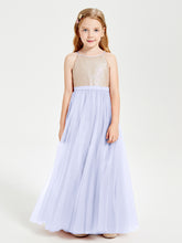 Robe Longue de Demoiselle d'Honneur Junior avec Haut en Paillettes et Jupe en Tulle Lavande