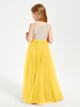 Robe Longue de Demoiselle d'Honneur Junior avec Haut en Paillettes et Jupe en Tulle Souci