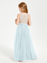 Robe Longue de Demoiselle d'Honneur Junior avec Haut en Paillettes et Jupe en Tulle Brume