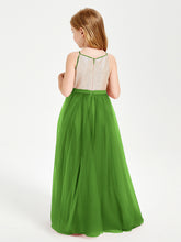 Robe Longue de Demoiselle d'Honneur Junior avec Haut en Paillettes et Jupe en Tulle Mousse