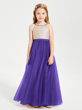 Robe Longue de Demoiselle d'Honneur Junior avec Haut en Paillettes et Jupe en Tulle Régence