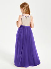 Robe Longue de Demoiselle d'Honneur Junior avec Haut en Paillettes et Jupe en Tulle Régence