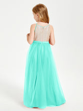 Robe Longue de Demoiselle d'Honneur Junior avec Haut en Paillettes et Jupe en Tulle Spa