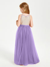 Robe Longue de Demoiselle d'Honneur Junior avec Haut en Paillettes et Jupe en Tulle Tahiti