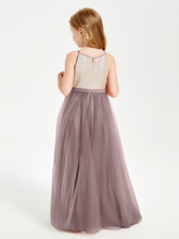 Robe Longue de Demoiselle d'Honneur Junior avec Haut en Paillettes et Jupe en Tulle Vintage Mauve