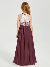 Robes de Demoiselle d'Honneur Longues en Mousseline avec Haut en Dentelle Cabernet