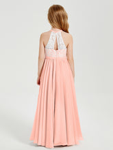 Robes de Demoiselle d'Honneur Longues en Mousseline avec Haut en Dentelle Corail