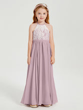 Robes de Demoiselle d'Honneur Longues en Mousseline avec Haut en Dentelle Dusk