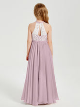 Robes de Demoiselle d'Honneur Longues en Mousseline avec Haut en Dentelle Dusk