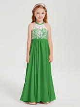Robes de Demoiselle d'Honneur Longues en Mousseline avec Haut en Dentelle Vert