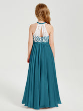 Robes de Demoiselle d'Honneur Longues en Mousseline avec Haut en Dentelle Bleu Encre